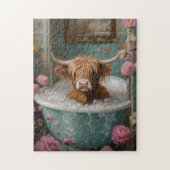 Puzzle Vache des Highlands dans une baignoire florale (Vertical)