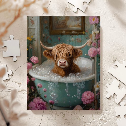 Puzzle Vache des Highlands dans une baignoire florale