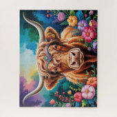 Puzzle Vache des Highlands Floral (Vertical)