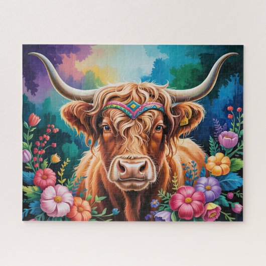 Puzzle Vache des Highlands Floral (Horizontal)