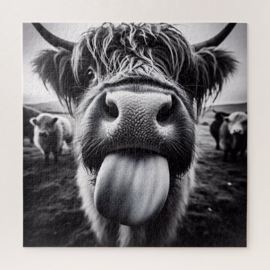 Puzzle Vache drôle noir et blanc (Vertical)