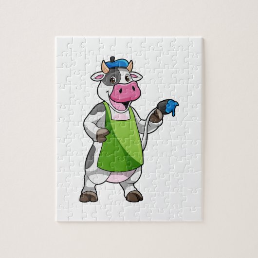 Puzzle Vache en peintre avec peinture et tablier (Vertical)
