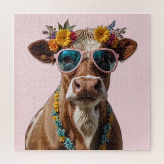 Puzzle Vache gaie avec lunettes de soleil (Vertical)
