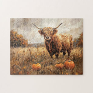 Puzzle Vache Highland avec Citrouilles