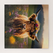 Puzzle Vache Highland Avec Couronne Fleur Colorée (Horizontal)