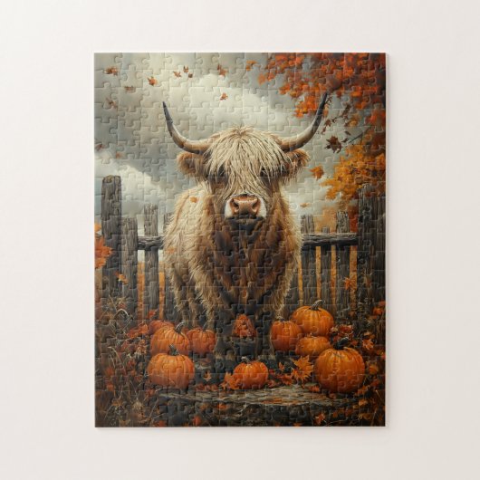 Puzzle Vache Highland dans Patch Citrouille (Vertical)