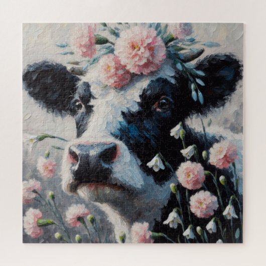 Puzzle Vache Holstein dans les fleurs Agritourisme peintu (Horizontal)