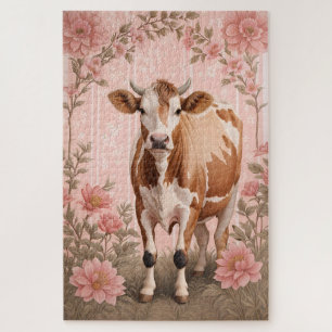 Puzzle Vache Jersey Adorable Fleur Rose
