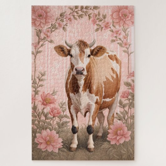 Puzzle Vache Jersey Adorable Fleur Rose (Vertical)