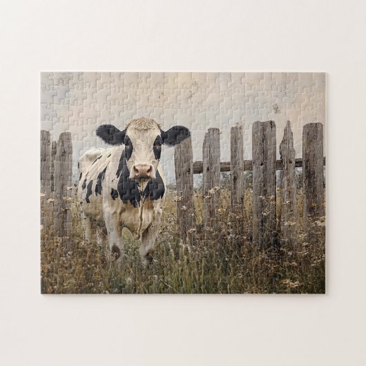 Puzzle Vache laiteuse noire et blanche Style Vintage (Horizontal)