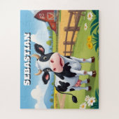 Puzzle Vache mignonne sur ferme pour enfants péronisés (Vertical)