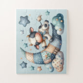 Puzzle Vache Patchwork Mignonne sur la Lune avec des Étoi (Vertical)