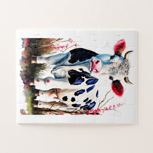 Puzzle Vache rustique à fleurs - Décor de ferme (Horizontal)