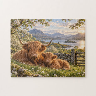Puzzle Vaches des Highlands Coucher de soleil Campagne Pr