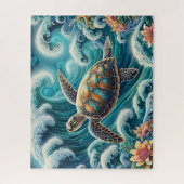 Puzzle Vague océan sarcelle avec tortue (Vertical)