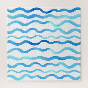 Puzzle Vagues Aquarelle : bleu turquoise sans joint.