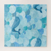 Puzzle Vagues, baleine, texture bleu enfantine (Horizontal)