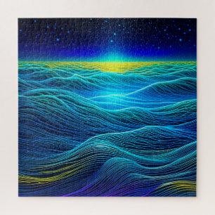 Puzzle Vagues bleues éthérées et coucher de soleil sur l'