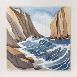 Puzzle Vagues de l'océan se brisant   Aquarelle de plage 