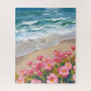 Puzzle Vagues de plage aquarelle rose floral peinture riv