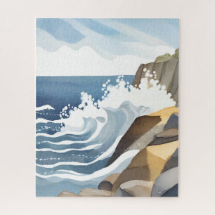 Puzzle Vagues déferlantes Rivage côtier rocheux Aquarel