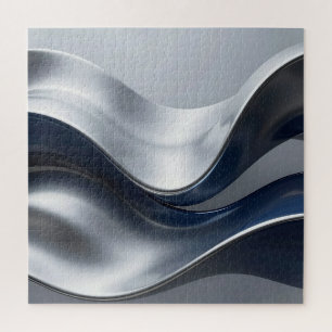 Puzzle Vagues fluides abstraites argent et marine Design