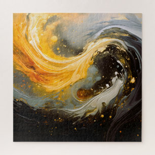 Puzzle Vagues modernes en marbre abstrait doré