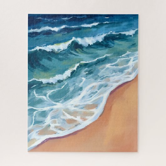 Puzzle Vagues océaniques bleu aquarelle côtière (Vertical)