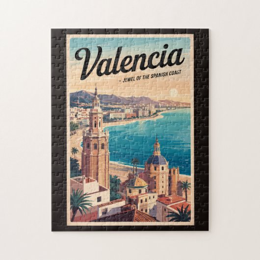 Puzzle Valence Espagne Côte Illustration Voyage Art Retro (Vertical)