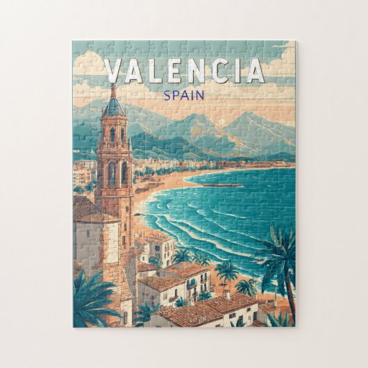 Puzzle Valencia Espagne Illustration Voyage Art Vintage (Vertical)