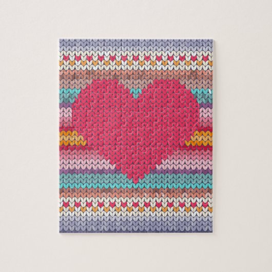 Puzzle Valentine de laine de knit de rétro faux de coeurs (Vertical)