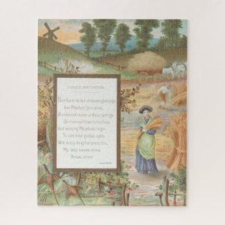 Puzzle Valentine rétro vintage, paysage campagnard de fer