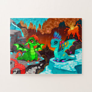 Puzzle Vallée du volcan de dragons colorés mignons