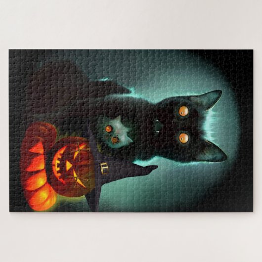 Puzzle Vampire Chat et Assistant Citrouille Halloween Sur (Horizontal)