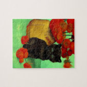 Puzzle Van Gogh Black Kitten Fleurs rouges (Horizontal)