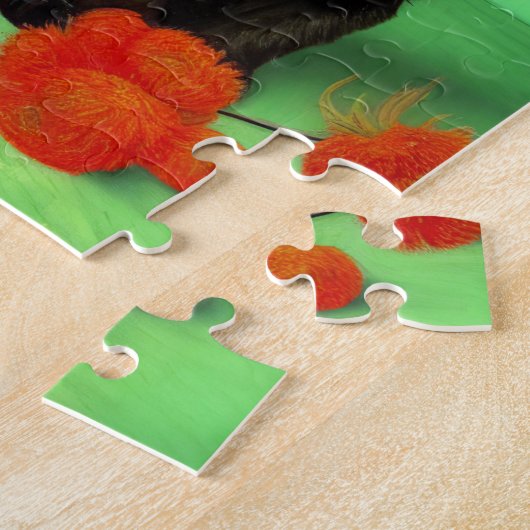 Puzzle Van Gogh Black Kitten Fleurs rouges (Côté)