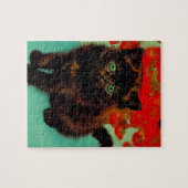 Puzzle Van Gogh Chat noir Fleurs rouges (Horizontal)