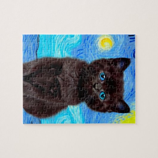 Puzzle Van Gogh Starry Night Black Cat (Horizontal)