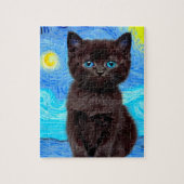 Puzzle Van Gogh Starry Night Black Cat (Vertical)