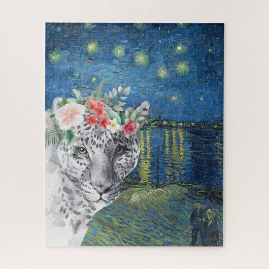 Puzzle Van Gogh Starry Nuit et Léopard aux fleurs (Vertical)