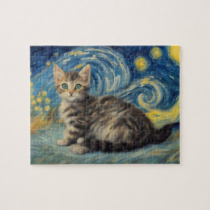 Puzzle Van Gogh Style Starry Night Cat