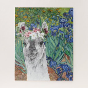 Puzzle Van Gogh's Irises and Fancy Llama
