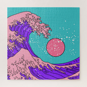 Puzzle Vaporwave Great Wave : Art Océanique Stylisé