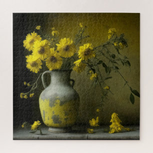 Puzzle Vase antique de fleurs jaunes