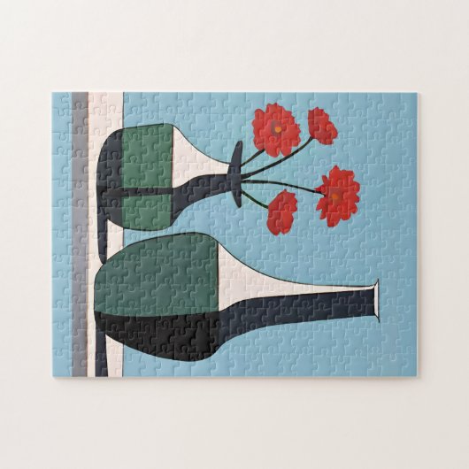 Puzzle Vases noirs et blancs avec fleurs rouges (Horizontal)