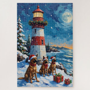 Puzzle Veilleur de Noël Malinois Belge Phare de Fêtes