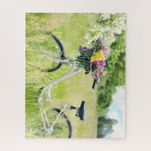 Puzzle Vélo avec panier de fleurs dans le pré