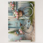 Puzzle Vélo de chalet bleu avec panier à fleurs de printe (Vertical)