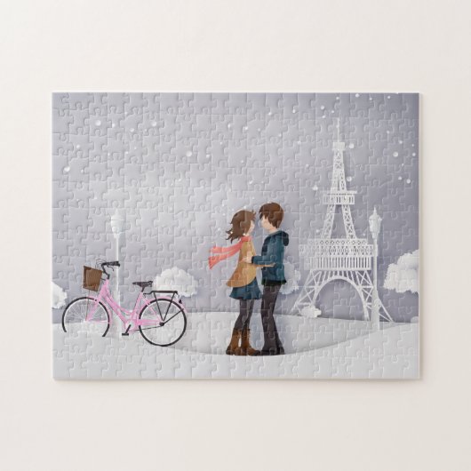Puzzle Vélo rose Paris Couple (Horizontal)