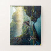 Puzzle Velociraptor et T-Rex dans la jungle préhistorique (Vertical)